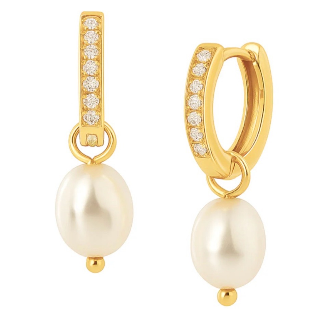 Georgie Huggie Hoop Pearl Earrings. NWT